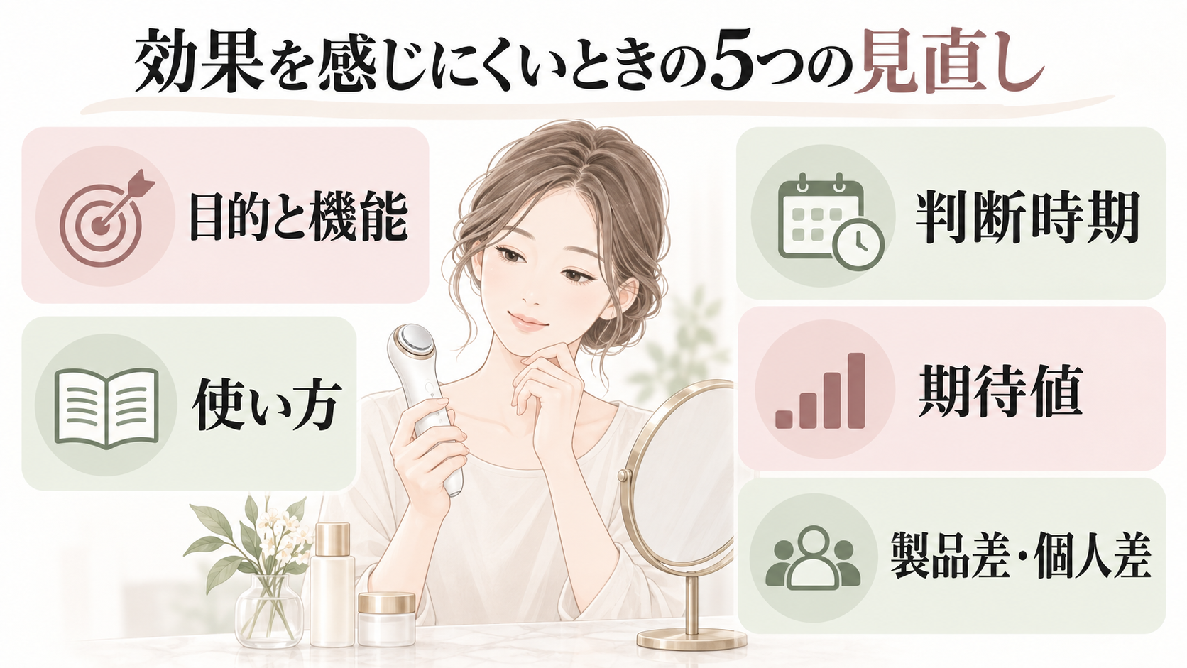 美顔器の効果を感じにくいときに確認する目的・使い方・時期・期待値・個人差
