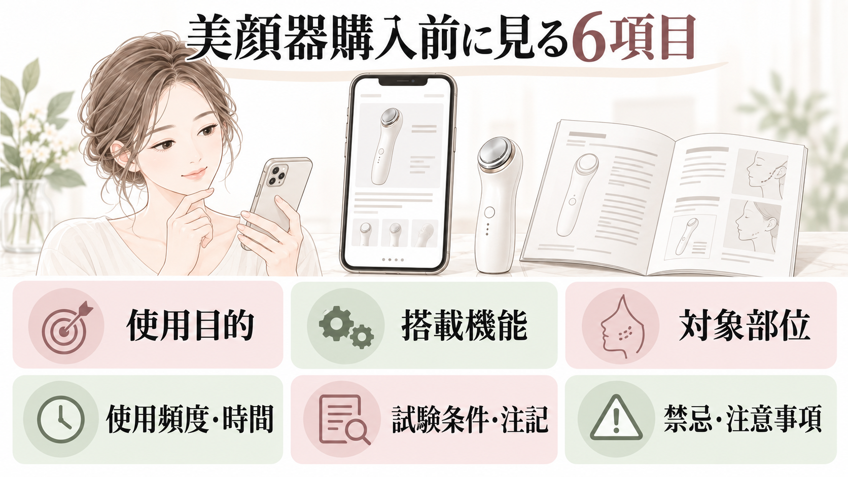美顔器を購入する前に確認したい使用目的・機能・部位・頻度・試験条件・注意事項
