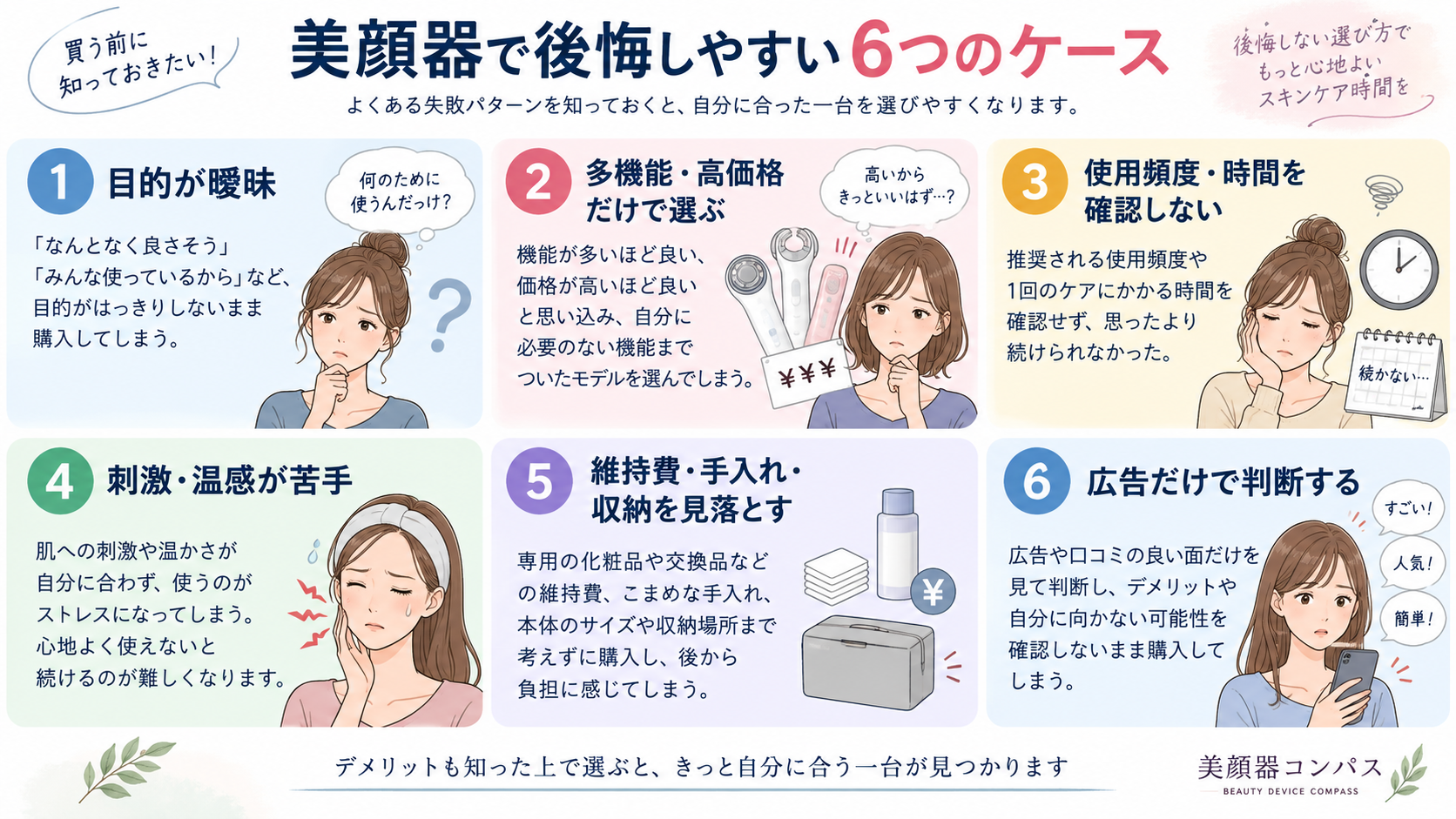 美顔器で後悔しやすい目的・費用・使用感など6つのケース