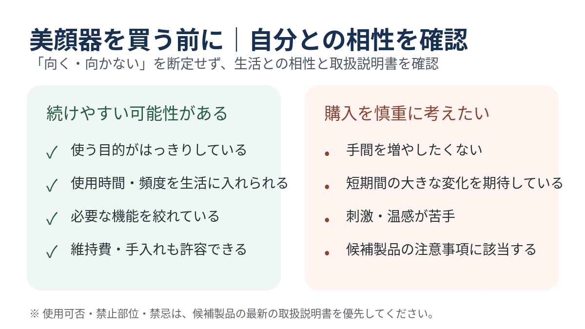 美顔器と自分の生活との相性を購入前に確認するチェック項目