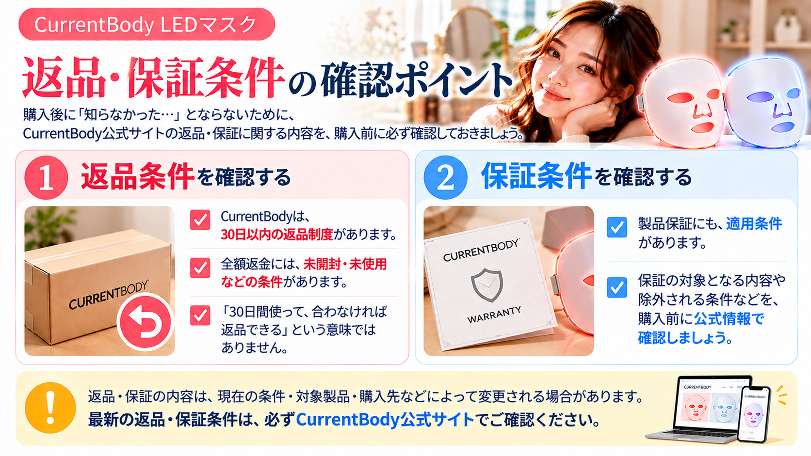 CurrentBody LEDマスクの返品・保証条件