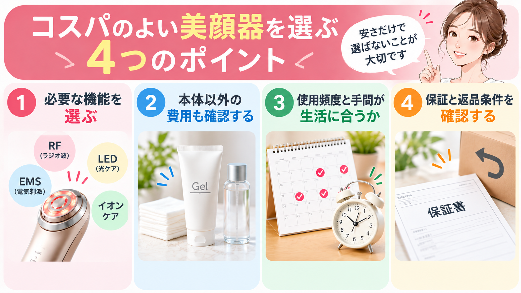 コスパのよい美顔器を選ぶ4つのポイント