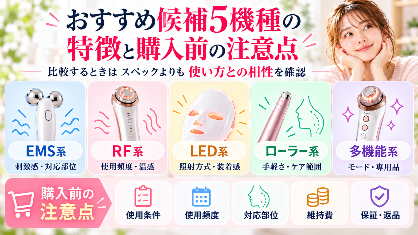 タイプ別美顔器を比較する際の使用条件や注意点